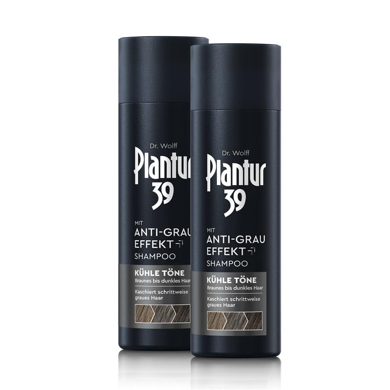 Plantur 39 Anti-Grau Effekt Shampoo 2 x 200 ml - Für kühle Töne und braunes bis dunkles Haar - Kaschiert schrittweise graue Haare ohne Färben - Coffein-Shampoo für Frauen für kräftiges Haar