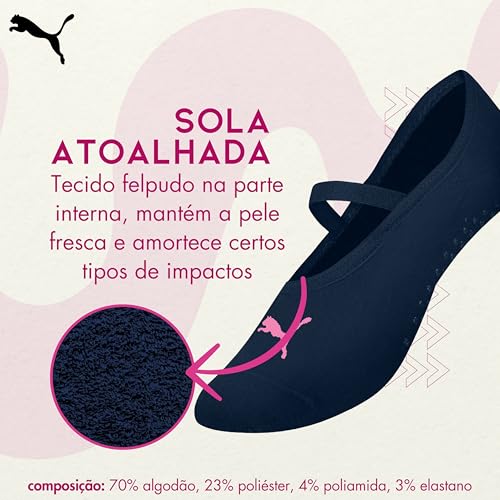 PUMA Kit 2 Pares Meia Sapatilha Antiderrapante Pilates Feminino Adulto, 2 Marinho, 34-39