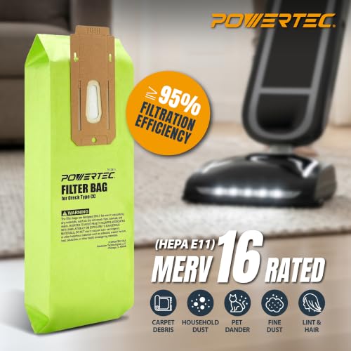 Image of POWERTEC Type CC Vacuum Bags 8 Pack for Oreck XL XL2 XL7 XL21 U2000 Commercial XL Upright Vacuum Cleaners, Replacement Filter Bags for AK1CC6A and CCPK8DW (75138)