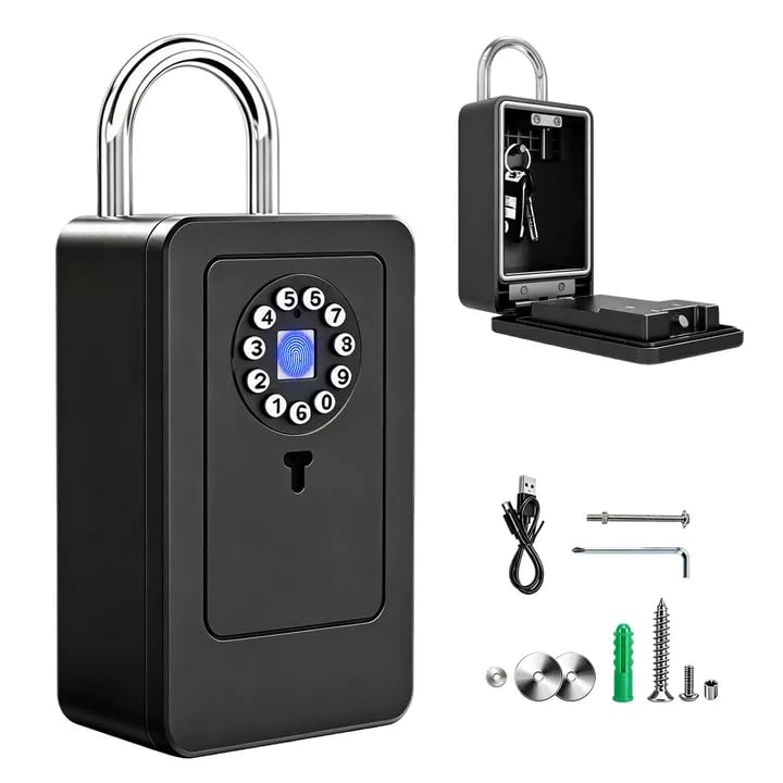 8 w 1 Smart skrzynka na klucze z odciskiem palca, kodem numerycznym, hasłem, zdalną autoryzacją Bluetooth i aplikacją, sejf na klucze, montowany na ścianie, IP54, odporny na warunki