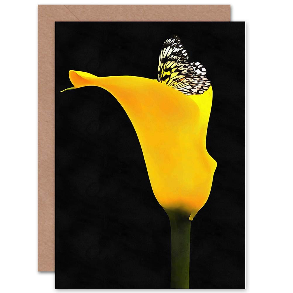 Wee Blue Coo YELLOW FLOWER BLACK WHITE BUTTERFLY PHOTO BIRTHDAY BLANK GREETINGS CARD