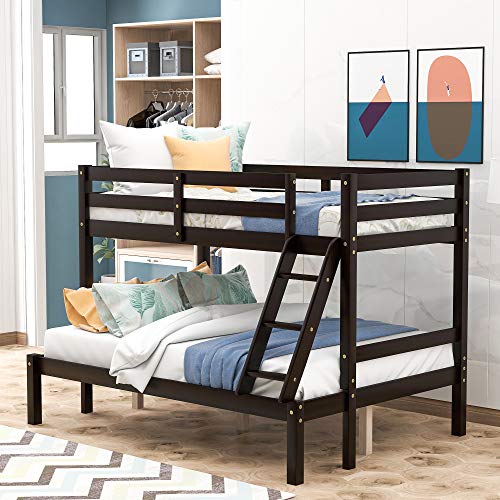Twin Over Full Bunk Bed, Solid Hardwood Bunk Beds for Kids with Ladder and Safety Rail, Children Wooden Bunk Beds for Bedroom, Dorm, Espresso Twin Over Full Bunk Bed, Solid Hardwood Bunk Beds for Kids with Ladder and Safety Rail, Children Wooden Bunk Beds for Bedroom, Dorm, Espresso