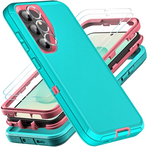 YKHJKLEC for Samsung Galaxy S25 Plus Case, Military Grade Heavy Duty Shockproof/Drop Proof/Dust Proof Case with 2Pcs Tempered Glass Screen Protector & 1PcsCamera Lens Protector (Aqua Blue/Pink)