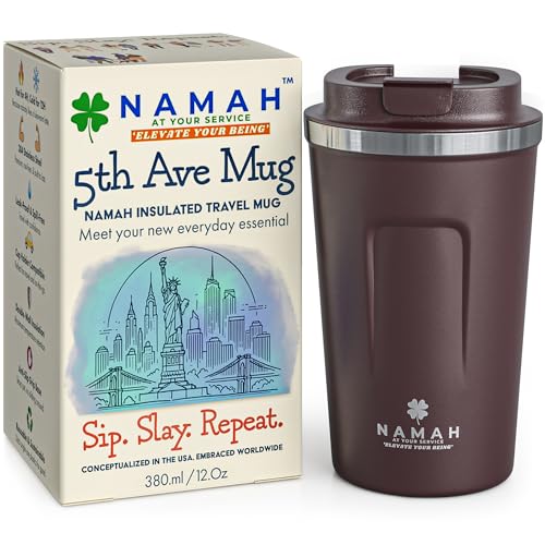 Image of Namah 380 ML Stainless Steel Travel Mug | Leakproof Travel Coffee Mug | Thermosteel Vacuum Insulated Coffee Mug for Hot & Cold | Reusable Coffee Travel Mug for Office, Car Cup Holder Friendly