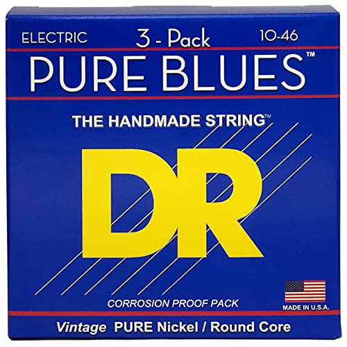 DR Strings PHR-10 Pure Blues Lot de 3 cordes pour guitare électrique 10-46, PHR-10-3PK - Les Beatles, Paul McCartney, John Lennon, RIngo Starr, George Harrison DR Strings PHR-10 Pure Blues Lot de 3 cordes pour guitare électrique 10-46, PHR-10-3PK