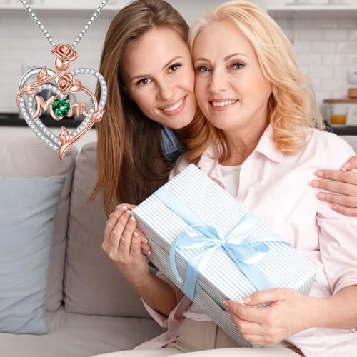 Iefil-Christmas-Gifts-for-Mom-Mom-Birthday-Gifts-Mom-Personalized-Gifts-Mothers-Day-Valentines-Day-Gifts-for-MomBonus-MomNew-MomMother-in-law-925-Sterling-Silver-Rose-Heart-Birthstone-Necklace