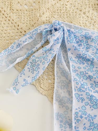 Image of Girl's 3 Piece Set Floral Print Bikini Bathing Swimsuit with Wrap Cover Ups Light Blue 12Y
