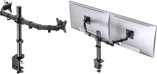 ErGear Soporte de escritorio para monitor dual de hasta 32 pulgadas y soporte de monitor doble mejorado con brazos escalonados