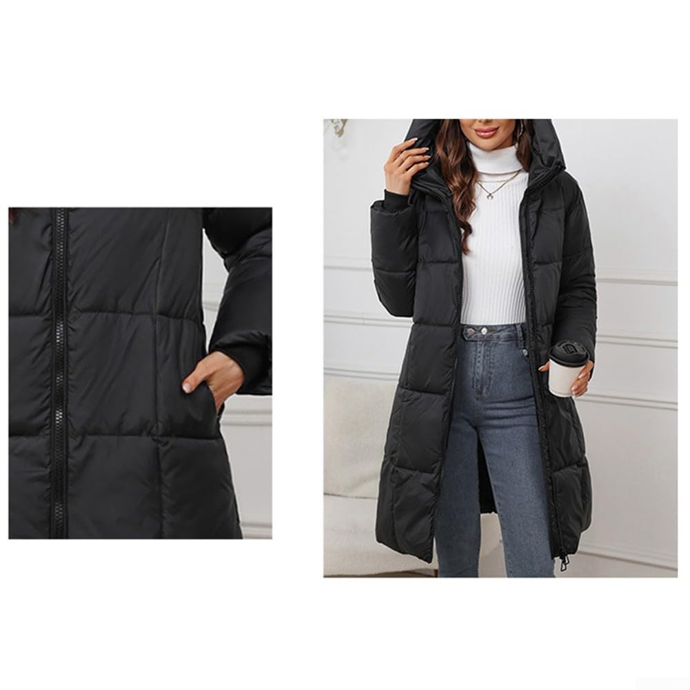 Piumino lungo da donna con cappuccio, parka invernale spesso e caldo, giacca imbottita con doppia cerniera, abbigliamento casual, per uso quotidiano nero bianco kaki marrone