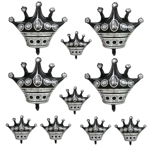 Image of USINNOEM 10 Pcs Crown Balloon 2 Size Black Balloon Crown Mylar Balloon for Wedding Birthday Girl Theme Party Decoration