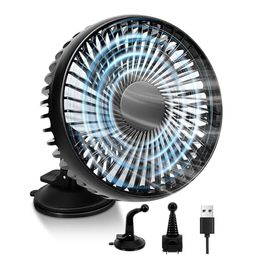 Ventilador de Coche 12V, Mini Ventilador USB Portátil con Ventosa Poderoso, 3 Velocidades, Rotación 360°, Ventiladores de Coches del Verano de Refrigeracióne, para Vehículos Como Sedán, SUV, RV