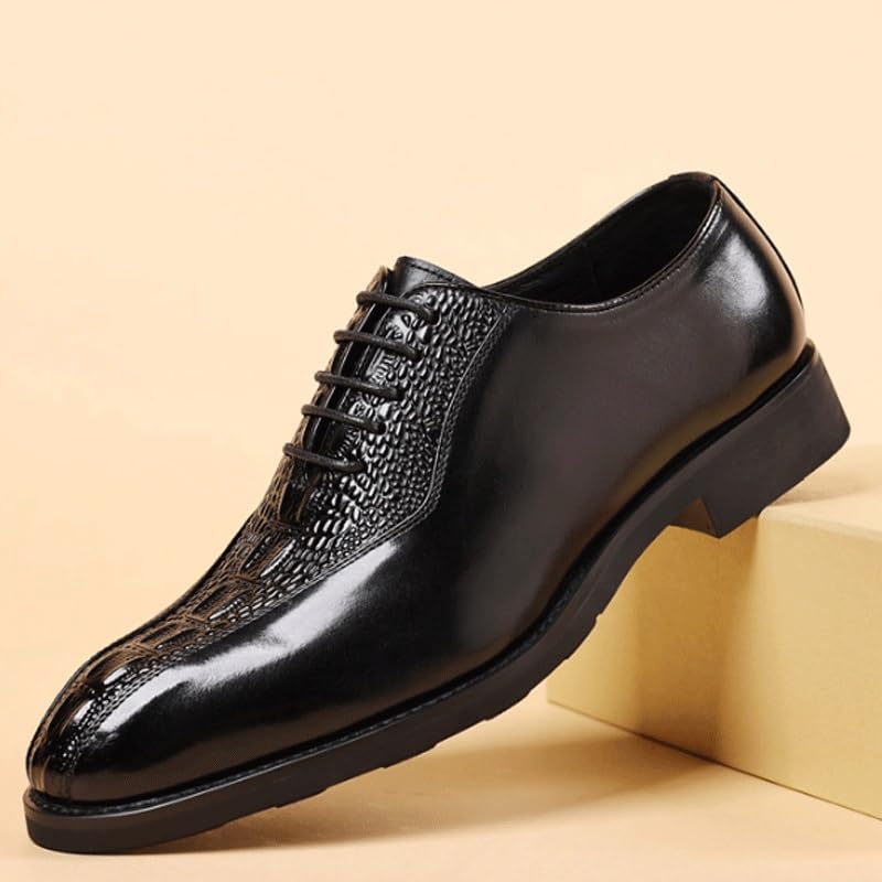 Men's Fashion Classic Pointed Toe Lace Up Low Top Leather Dress Shoes Modern Business Casual Scale Pattern Comfort Formal Shoes for Men2