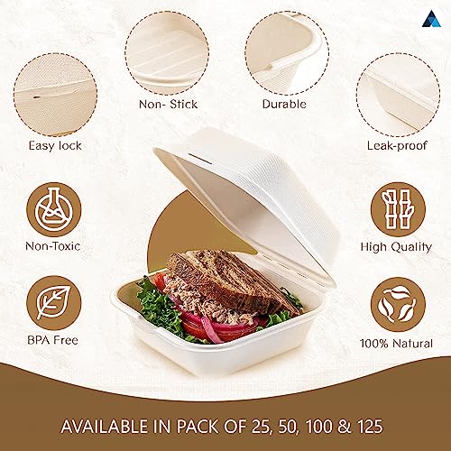Nationwide Paper Pack of 200 Burger Boxes Takeaway Bagasse Sugarcane White Boxes Microwave and Freezer Safe, 6Inch(15cm) - Image 2