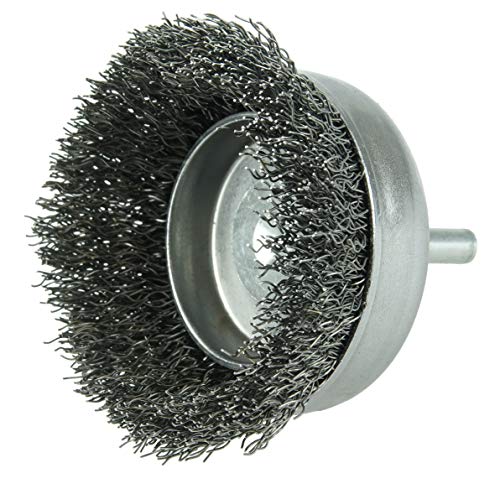 Image of Weiler 36230 Wolverine 3 inch Crimped Wire Cup Brush, .014 inch Steel Fill, 1 /4 inch Stem, Made in the USA