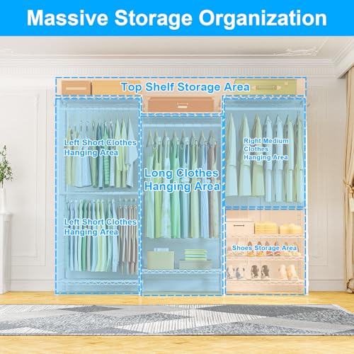 Ulif-E13-Heavy-Duty-Clothes-RackWith-4-Hanger-Rods-8-Shelves-Freestanding-Clothing-Racks-for-Hanging-ClothesAdjustable-Closet-OrganizerMetal-Garment-Rack-63-W-x16-D-x77-HMax-Load-900LBSWhite Ulif E13 Heavy Duty Clothes RackWith 4 Hanger Rods 8 Shelves Freestanding Clothing Racks for Hanging ClothesAdjustable Closet OrganizerMetal Garment Rack 63 W x16 D x77 HMax Load 900LBSWhite