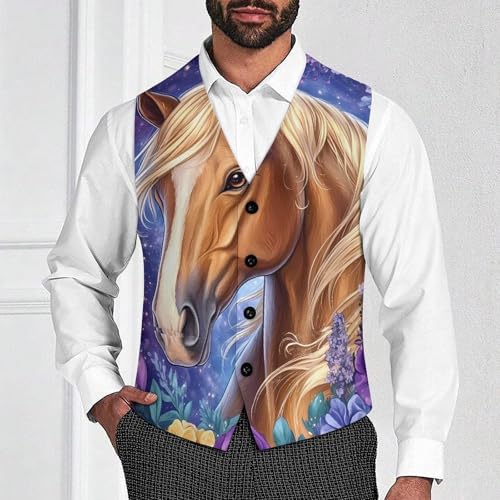 Brown Horse with Long Blonde Mane Trendy Vest Suit for Men V Neck Formal Dress Waistcoat Vests Business Slim Fit4