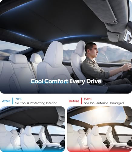 Image of Wigoo Tesla Model S Sunshade Roof [Never Sag, Nano Ice-Crystal Coatings] 3-Gen Heat Insulation Glass Roof Sun Shade, Accessories for Tesla Model S 2021~2026, Tesla Interior Black