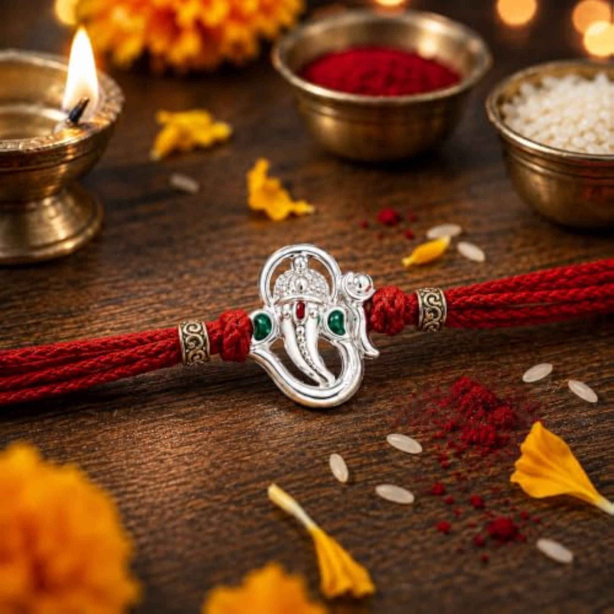 Traditional Minakari 925 Silver Rakhi Bracelet for Brother