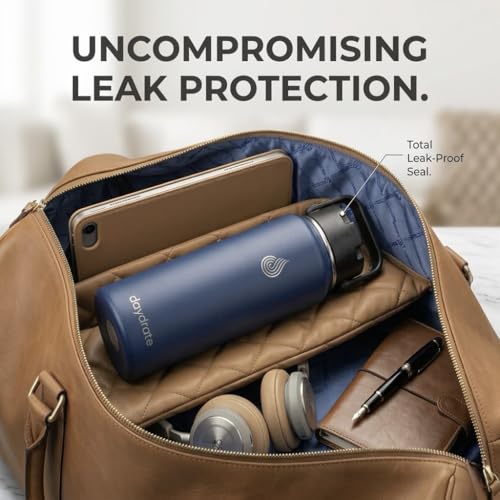 Insulated Metal Water Bottle with Straw 750ml- Stainless Steel Water Bottle, BPA Free, Dual Lid Straw & Spout, Leakproof, 24 Hours Cold & Hot, Work, Travel, Gym Bottle for Men & Women - Blue- Daydrate - Image 6