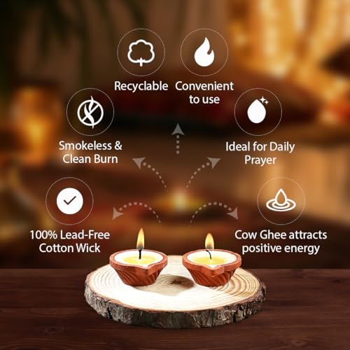 Image of Welburn Veda&Co Pure Cow Ghee Diya for Puja & Diwali Decoration | Upto 3 Hours Burn time | Smoke Free | Diyas for Pooja Havans & Religious Rituals,Festivals | Ready to use (7 pcs) (Pack of 7)