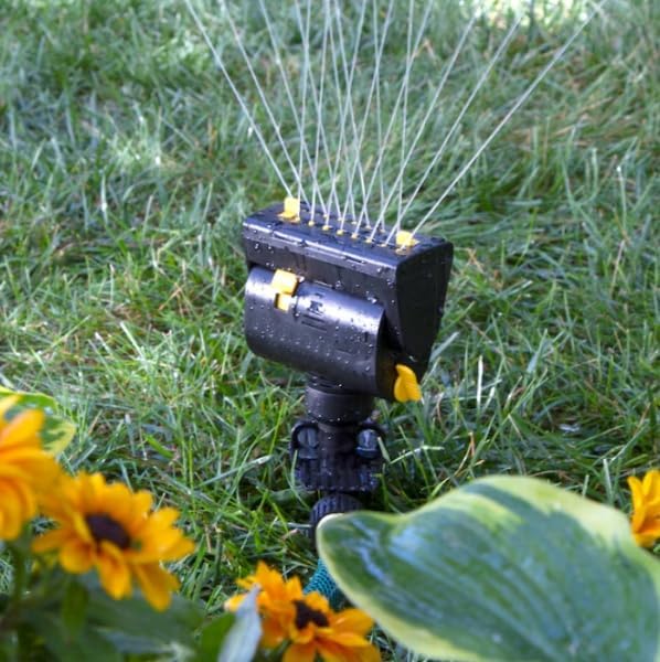 Oscillating Lawn Sprinkler with Spike, 4000 Sq Ft Coverage, 360-Degree Rotation, Adjustable Zoom