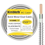 14/2 Metal Clad (MC) Cable with Ground 250ft, 14 Gauge Electric Wire with Aluminum Armor, Solid Bare Copper Conductors for Indoor Outdoor Underground Embedded Installation (14/2, 250 ft)