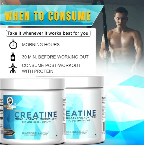 Image of PRIME MUSCLE NUTRITIONS Creatine Monohydrate Powder (250 Grams, Blueberry)