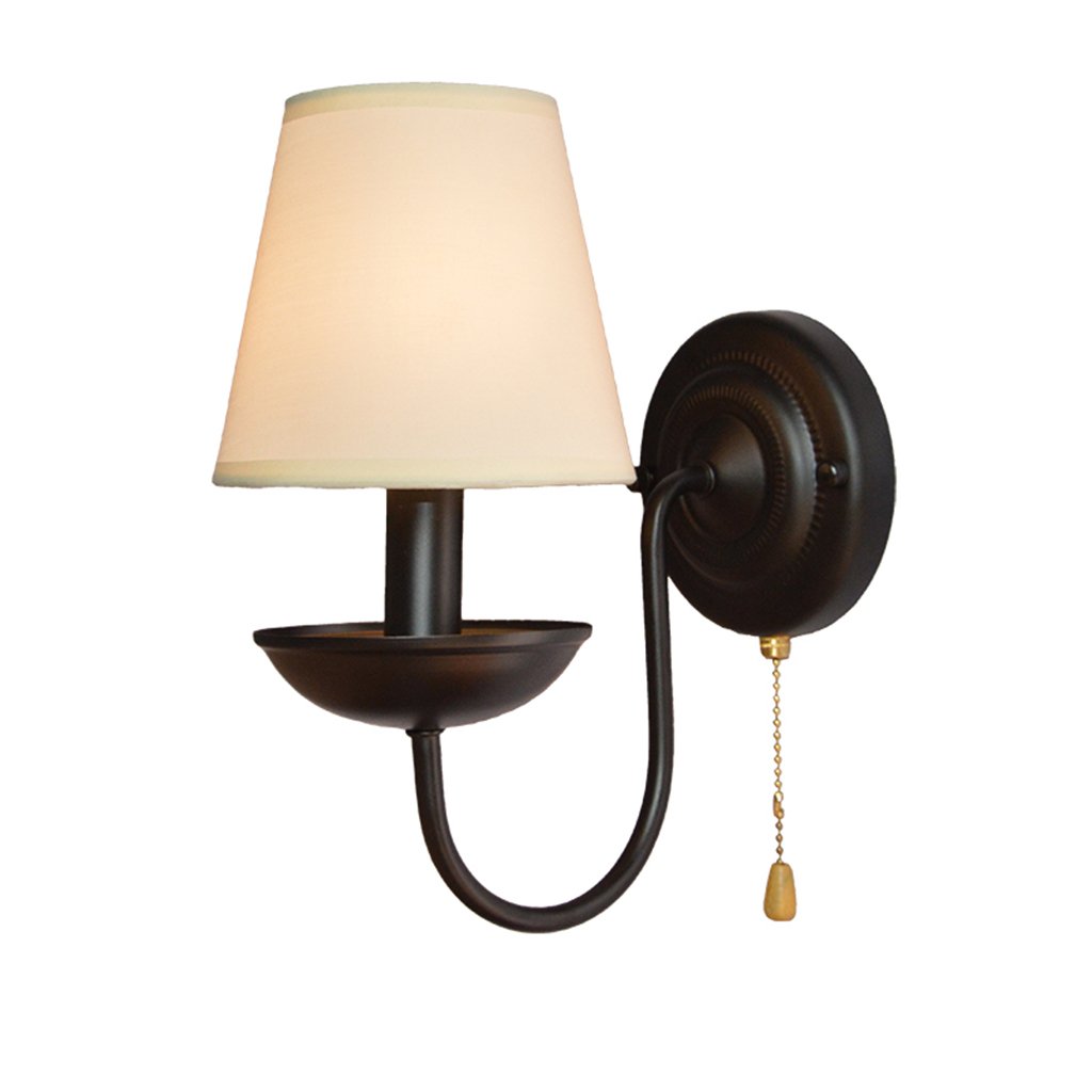LIN XIAO HAO mayu Candle Wall Sconce with Pull Chain E14 Bedroom Living Room Wall Lamp Metal and Cloth Shade, Black