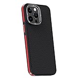 iPhone 15 Pro Max/15 Pro/15 Plus/15用マグネット式ケース、純正カーボンファイバーカバー、メタルレンズカメラ保護、ワイヤレス充電シェル、レッド、15 Pro''