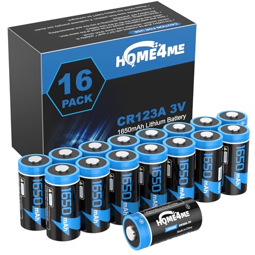 Home4me CR123A 3V Lithium Battery 1650mAh, 16 Pack 123A Lithium Batteries, CR17345 Battery for Home Safety and Security Devices, Flashlight - 10 Years Shelf Life, Non-Rechargeable