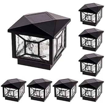 GreenLighting Geometric Square Solar Post Cap Lights Fits 4x4 Wood, 4x4 & 5x5 PCV/Vinyl Outdoor Solar Powered Post Cap Light, Fence Post, Landscaping, Deck, Garden- Bright LED, Waterproof Black 8 Pack