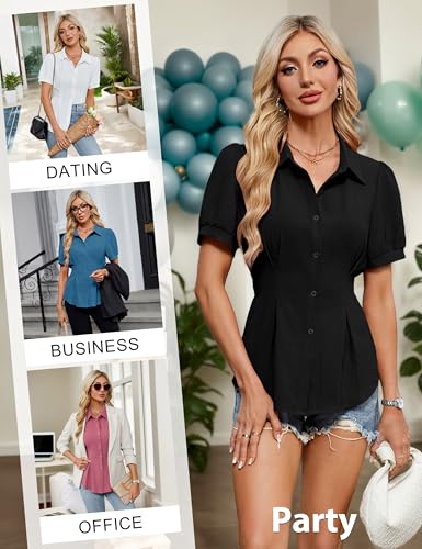 Blooming Jelly Womens Business Casual Tops Button Down Shirts Dressy Smocked Peplum Blouses Trendy Summer Outfits 20253