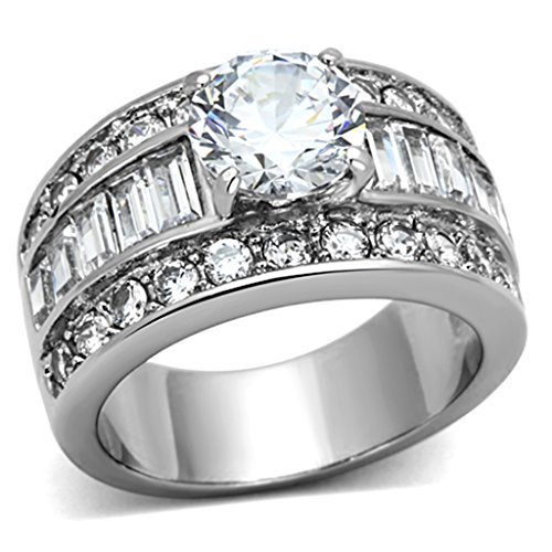 Marimor Jewelry 4.85 Carat Round Cut Zirconia Stainless Steel Wide Band Engagement Ring Sizes 5-10