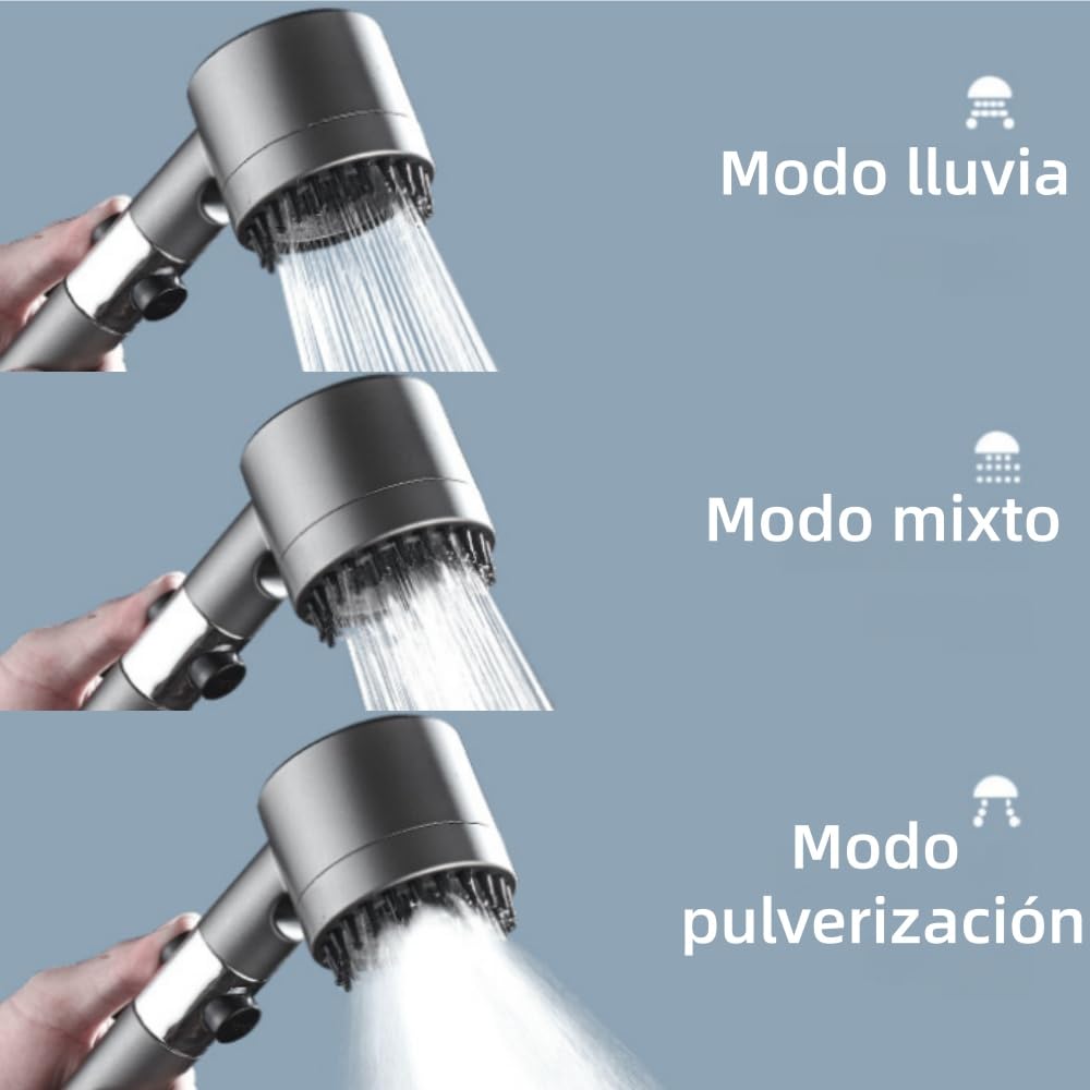 Alcachofa de ducha de alta presión, 3 pulverizadores, ahorro de agua, ideal para baño, presión de agua mejorada, fácil de instalar