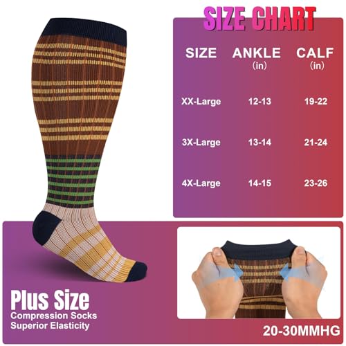 Image of bropite 3 /4 Pairs Plus Size Compression Socks for Women & Men 20-30 mmhg-Extra Wide Calf Support Socks for Medical,Running