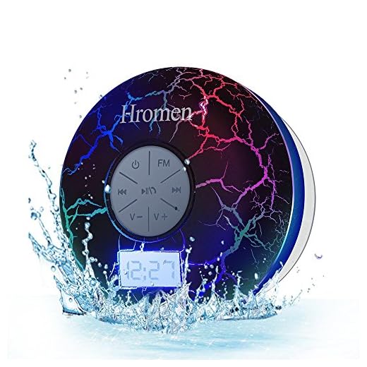 Hromen Bluetooth Speaker,2nd Gen IPX7 Waterproof Bluetooth Speakers, Bathroom Shower Speaker with FM Radio,wiereless Cool Cracking Backlit, Suction Cup,Outdoor Speaker, Good Gift