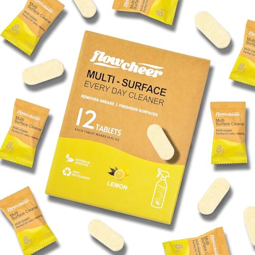 Image of flowcheer Multi Surface Cleaner Refills -12 Pack(Lemon) | All Purpose Cleaning Refill Tablet-Makes 192 fl oz Bottles of Spray Cleaner for Household & Kitchen