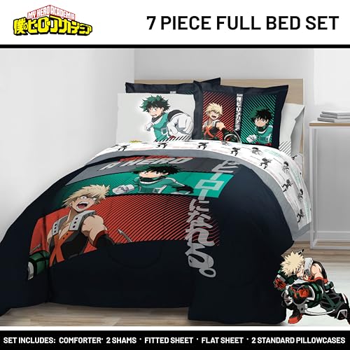 Image of My Hero Academia Deku Full Comforter Set 7 Piece Anime Bedding, Black