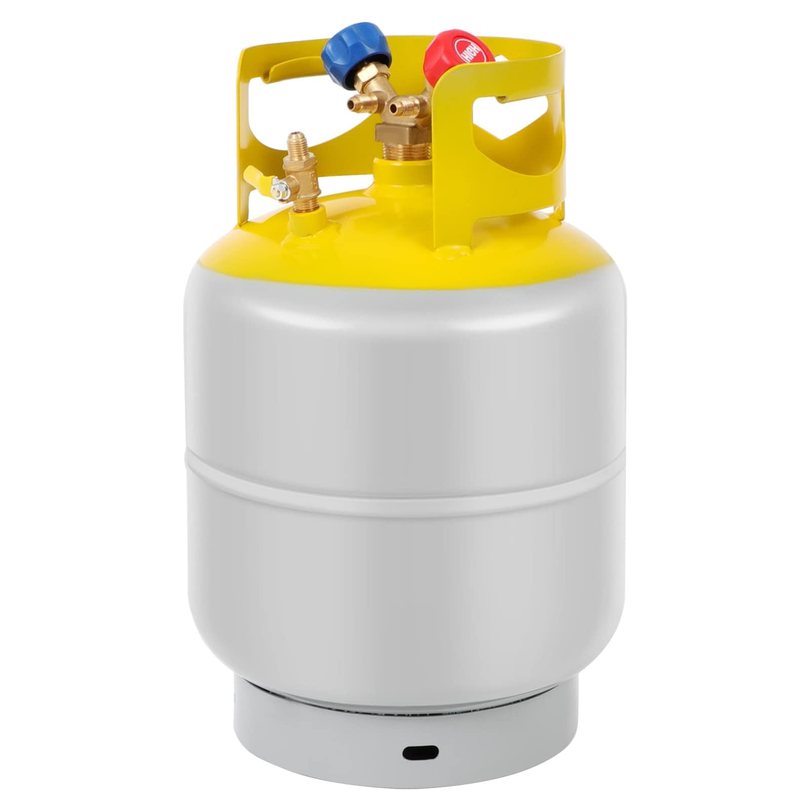 Refrigerant Recovery Tank 30 LB with 1/4 SAE Y-Valve Reusable Cylinder Tank Without Float Switch R12 R22, R134A, R410A etc Refrigerant Freon Recovery Tank Gray Yellow Gray Yellow