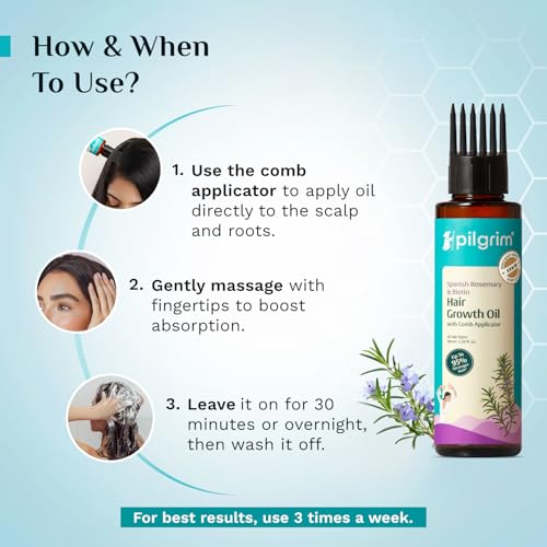 Image of Pilgrim Spanish Rosemary & Biotin HairGrowth Oil to Control Hair Fall & Strengthens Hair 100ml (Pack of 2) | Rosemary essential oil for hairgrowth | Reduces Hairfall | Strengthens Hair I For Women and Men