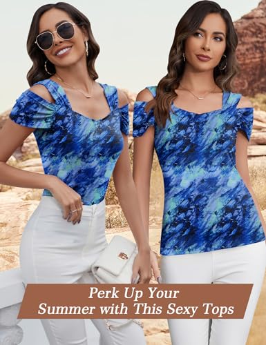 Image of Blingfit Cold Shoulder Tops Summer Tunic Shirts for Women T Shirts V Neck Short Sleeve Casual Tees Blouses 2026