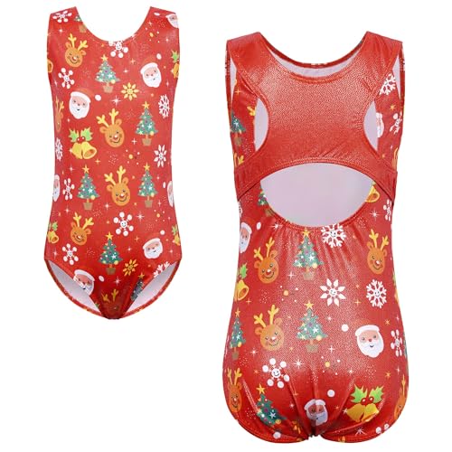 TFJH E Girls Gymnastic Leotard Sport Training Costume Red Christmas 6A