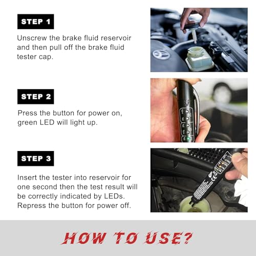 Image of Brake Fluid Liquid Tester Pen, DOT 3 DOT 4 DOT 5.1 Brake Diagnostic Testing Pen Tool, Brake Fluid Liquid Oil Analyzer with 5 LED Indicators, Universal Car Accessories (1 PCS)