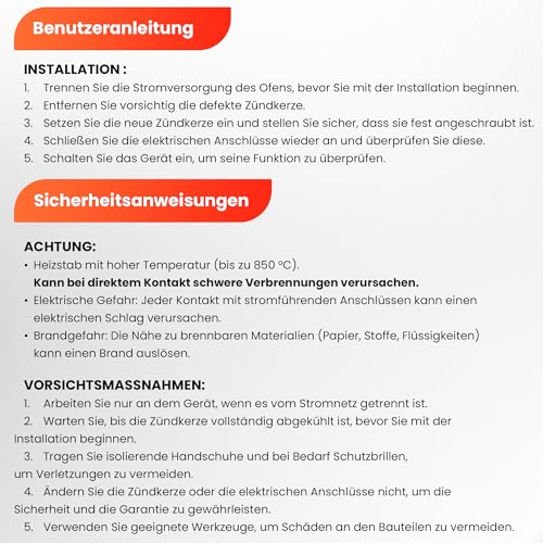 Keramikzünder für Pelletofen - Speziell für NORDICA EXTRAFLAME/SKIA/RAVELLI/DAL ZOTTO - 300 W, 89/94 mm, Ø 11,5 mm, Gewinde 3/8 mit Anschlüssen - PSX 6-240-B -1 Jahr Garantie