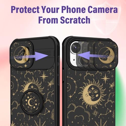 Image of Funermei for iPhone 13 /for iPhone 14 Case - Women Girls Cute Phone Cover Girly Pretty Aesthetic Sun Moon Stars Unique Design with Camera Cover Funda for Apple for iPhone 13 /for iPhone 14