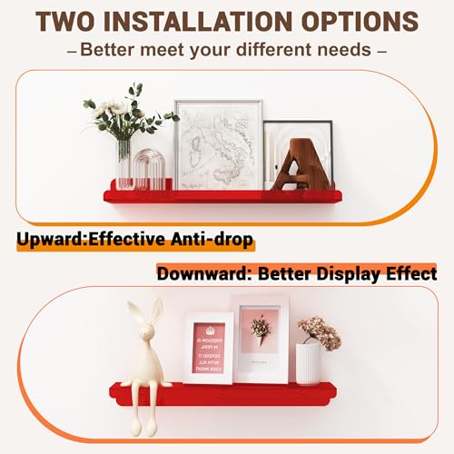 Image of Qukaka Floating Shelves for Wall Decor, 15 inch Wall Shelves for Bedroom, Living Room, Kitchen, Bathroom Decor, Nail Polish /Book /Decoration /Makeup /Perfume Organizer Floating Shelf-3Pack Clear Red