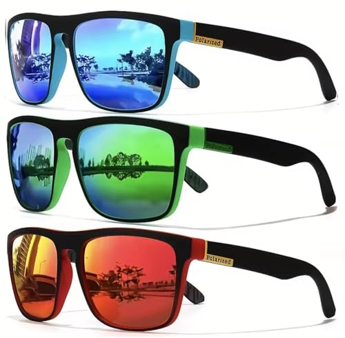 Générique Lot de 3 Lunettes de Soleil Polarisées UV400 Homme Femme – Verres Anti-Reflets pour Sport, Plage – Couleurs Orange, Rouge, Verte – Lunettes Légeres...