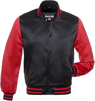 Stewart & Strauss Black and Scarlet Red Satin Bomber Jacket,S422