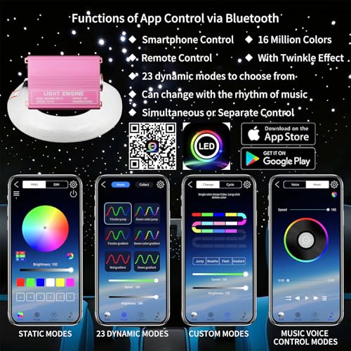 Diadcely 16W Starlight Headliner Kit RGBW Twinkle + Music Effect + APP 450pcs 9.8ft/3m(0.03+0.04+0.06in) Fiber Optic Lights,Starlights for Car/Home Decoration/Exhibition/Bar Fiber Optic Star Ceiling