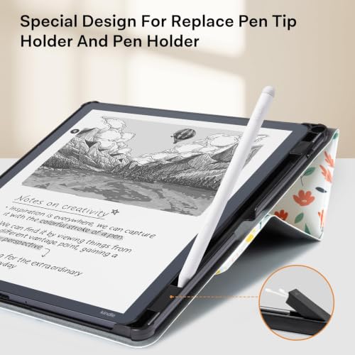 Image of CoBak Case for 11 inch Kindle Scribe 3rd Generation 2025, Kindle Scribe Colorsoft with Two Viewing Angles - All New PU Leather Cover with Auto Sleep Wake, Pen Holder. Flower Sea